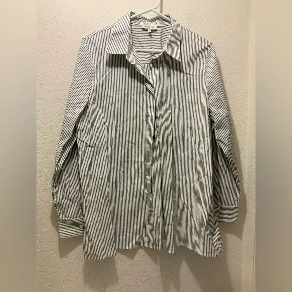 Lafayette 148 New York Womens striped Long-Sleeve Button Up Shirt XL